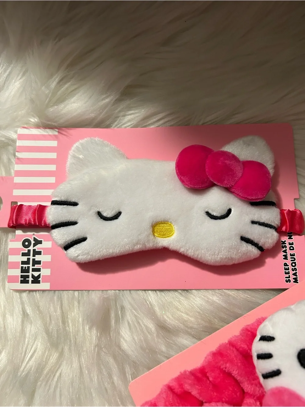 Hello Kitty White & Bright Pink Plush Eye Mask and Headband Set